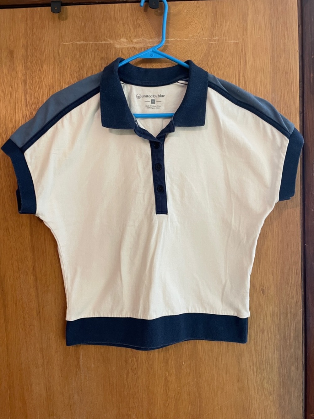 United By Blue Cream & Navy Cropped Polo Top